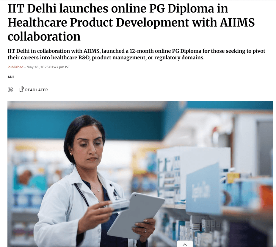 IIT Delhi launches online PG Diploma in Healthcare Product Development with AIIMS collaboration